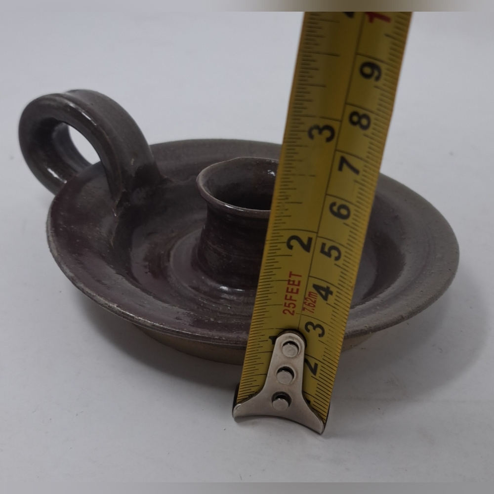 Vintage Candle Holder Candlestick Finger Loop Drip Bowl Signed Ceramic Pottery - Picture 2 of 11